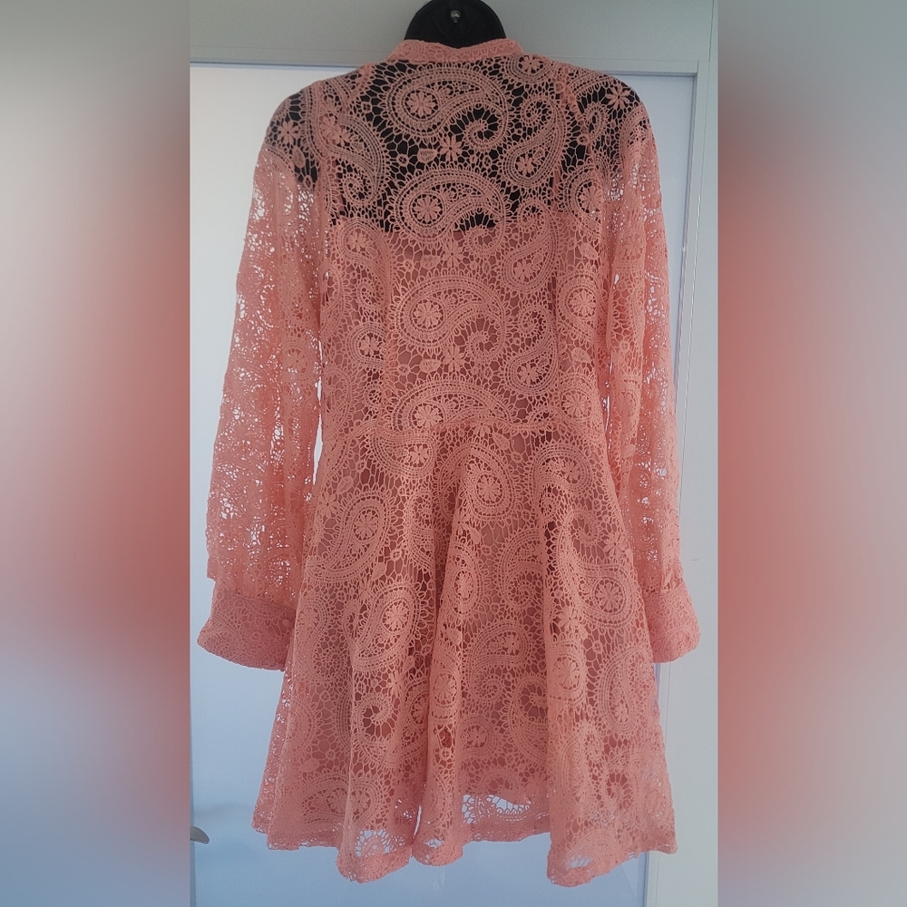 DRESS Peach Crochet Lace Button-Front Tunic SIZE L - Picture 10 of 17